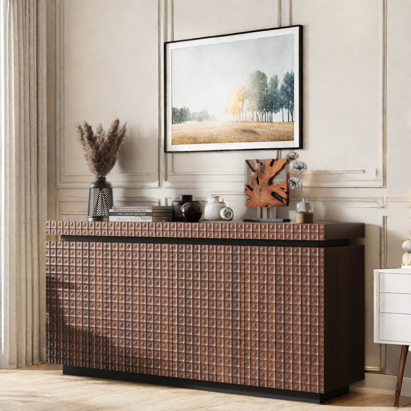 Buffet moderne avec grand espace de rangement et finition texturée distinctive