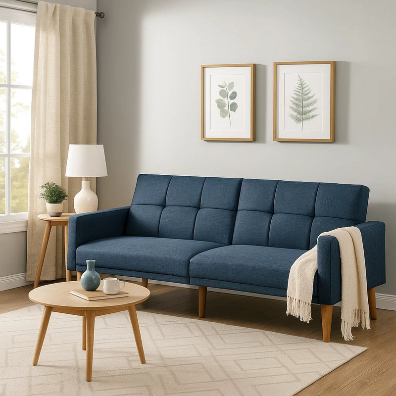 Lucreshia 79.53" W Square Arm Sofa, Polyfiber Navy