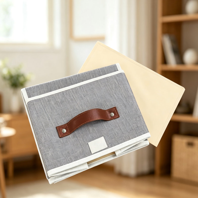 Fabric Storage Boxes With Handles, Large Gray, Foldable Design, Suitable For Home Storage. Set Of 4., Gray