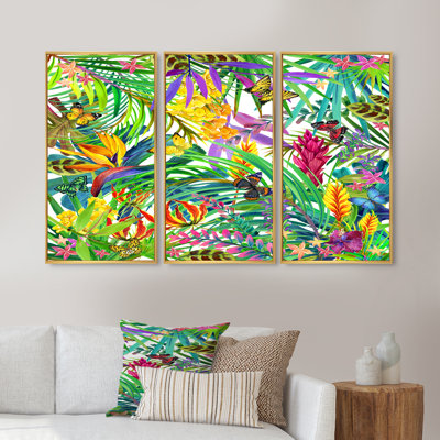" Tropical Leaves And Flowers " 3 - Pieces