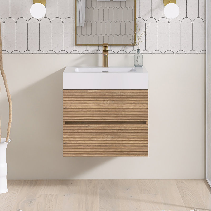 Meuble-lavabo mural simple 24 po avec surface solide 24 po, Chêne, 24"