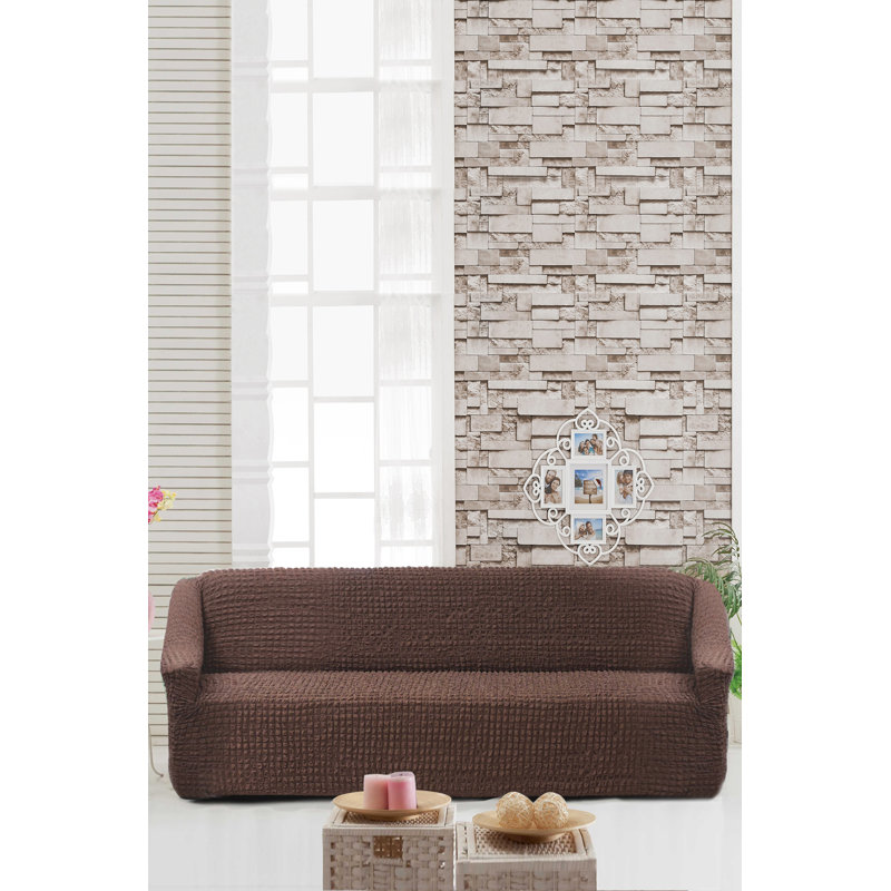Housse pour canapé à coussins en T, 100% polyester brun foncé