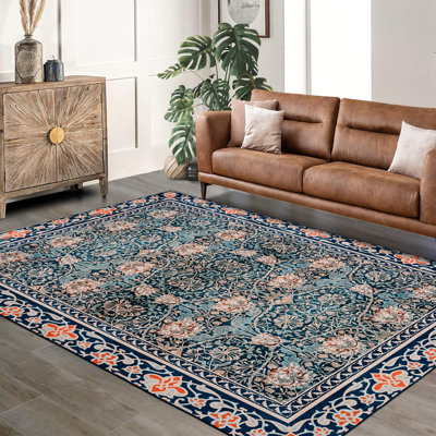 Tapis lavable oriental de style campagnard traditionnel vieilli pour chambre à coucher avec tapis décoratif pour le bureau à domicile