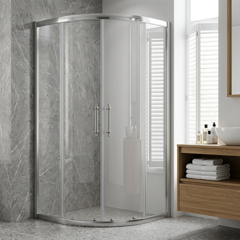 36'‘ W × 74.67’' H Double Sliding Semi-Frameless Shower Enclosure Round Reversible Shower Door (No Shower Base)