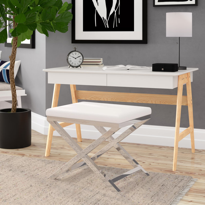 Marcello Solid Wood Base Writing Desk, Brown, White