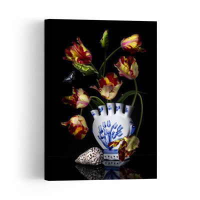 Vibrant Tulips Delft Vase Classic Vibrant Contemporary Butterfly Tulip Flower Nature Wall Art Print by Sander Van Laar - Print