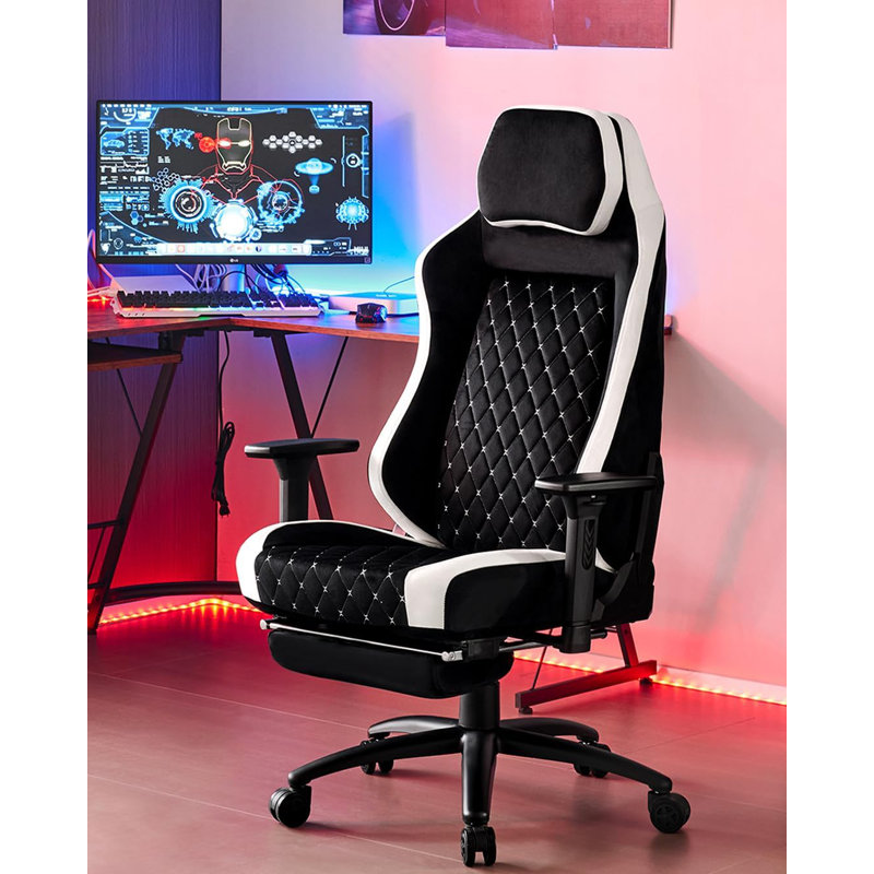 Inbox Zero Adjustable Reclining Ergonomic Swiveling PC & Racing Game Chair, Black/White