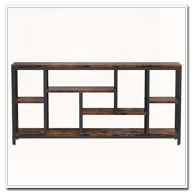 Industrial Three-Tier Console Table with Storage Shelves for Living Room