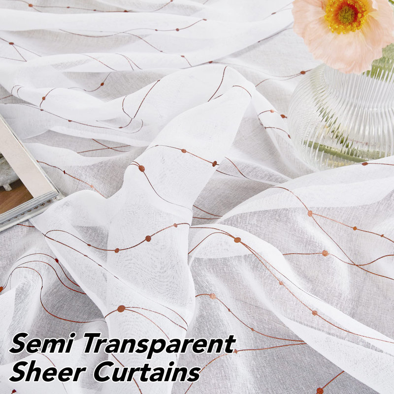 Cassien Sheer Curtain Pair, 52" W x 54" L, White/Red
