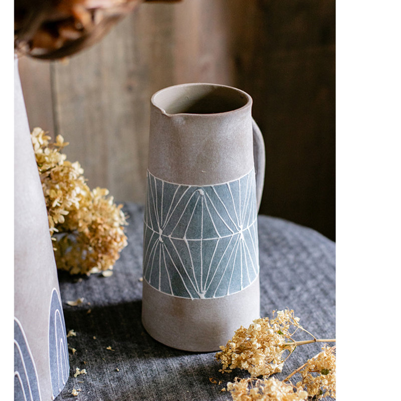 Vase de table en terre cuite gris / bleu 6,5 po