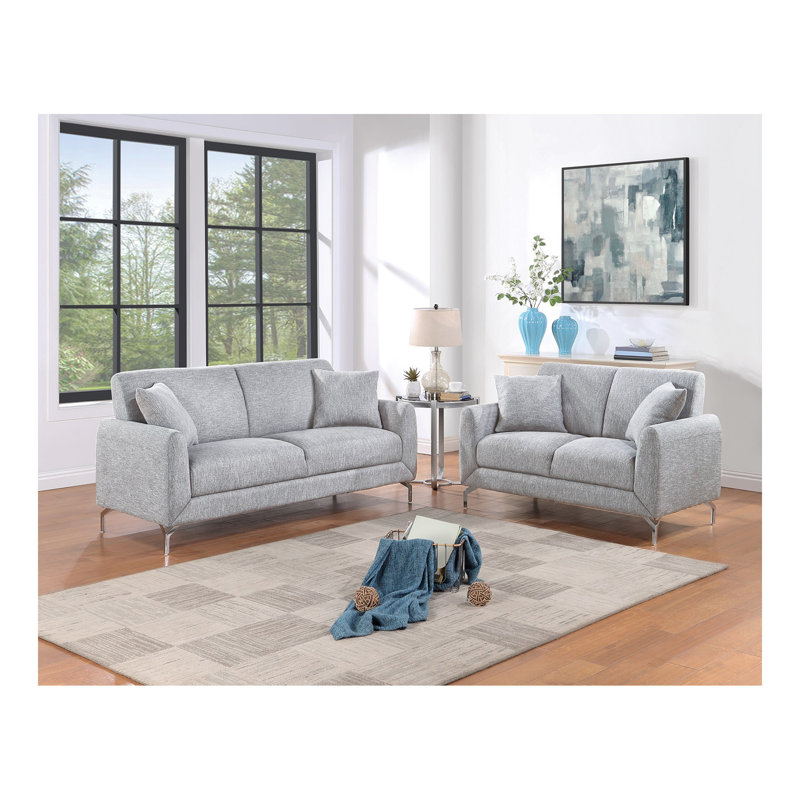 Causeuse moderne avec coussins et coussins 2 pièces, Gris clair, Argent argent