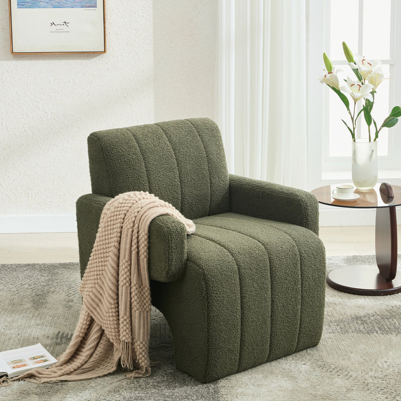 Modern Upholstered Soft Sherpa Accent Armchair, Green Polyester