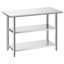 Table de travail en acier inoxydable, table de préparation des aliments de 24 po x 48 po avec 2 tablettes, poste de travail de cuisine commerciale, table de travail utilitaire en métal robuste, pour l'extérieur du garage de l'hôtel