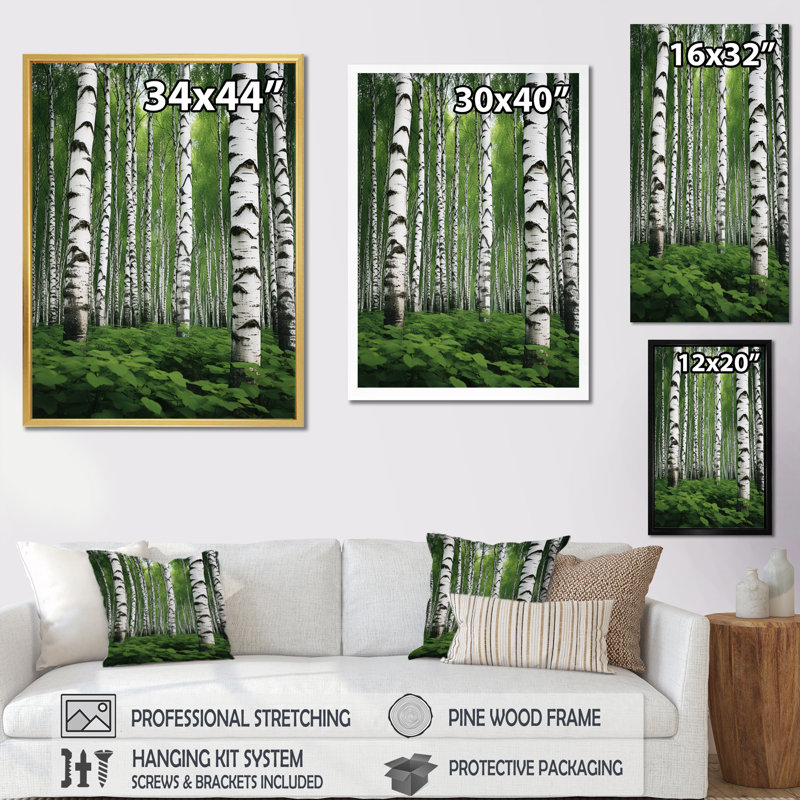 «White Green Birch Tree Whispers I», art mural sur toile paysage et nature, H 20 po x l 12 po x P 1 po, Toile tendue