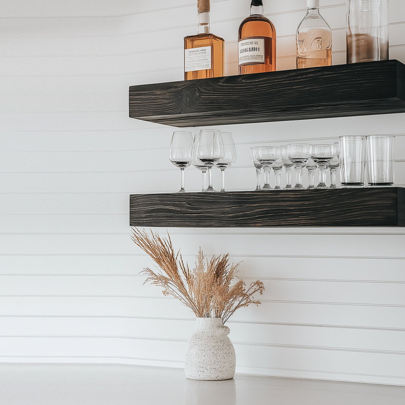 2 Pieces Solid Wood Floating Wall Shelf