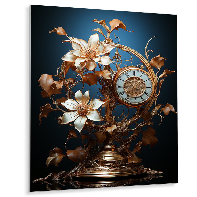 "Jardin d'horlogerie fantastique I" sur métal, H 20 po x l 12 po x P 1 po