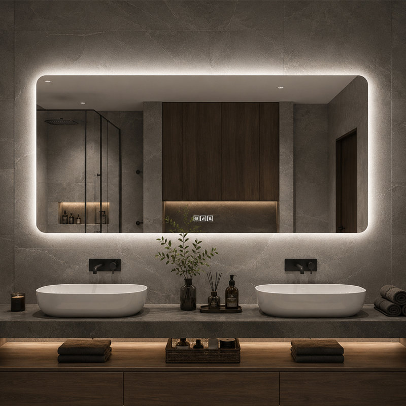 LED Bathroom Vanity Mirror Anti Fog Dimmable Lighted Mirror 3 Color Lighting HD Explosion Proof 5MM Copper Free Silver Mirror with Memory Function