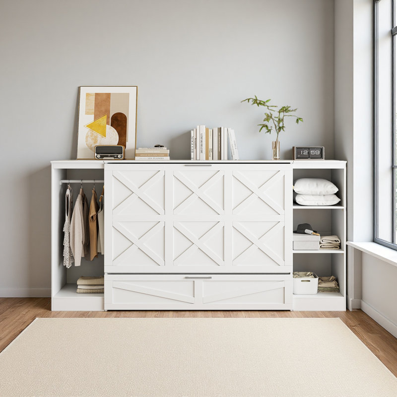 Lit escamotable simple avec tablettes de chevet et garde-robe