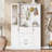 51.1'' Entryway Bench With Integrated Shoe Cabinet, 3-In-1 Design And Mirrored Cabinet Door, Hall Tree With 4 Sturdy Hooks And Foldable Seat For Entrance, Living Room
