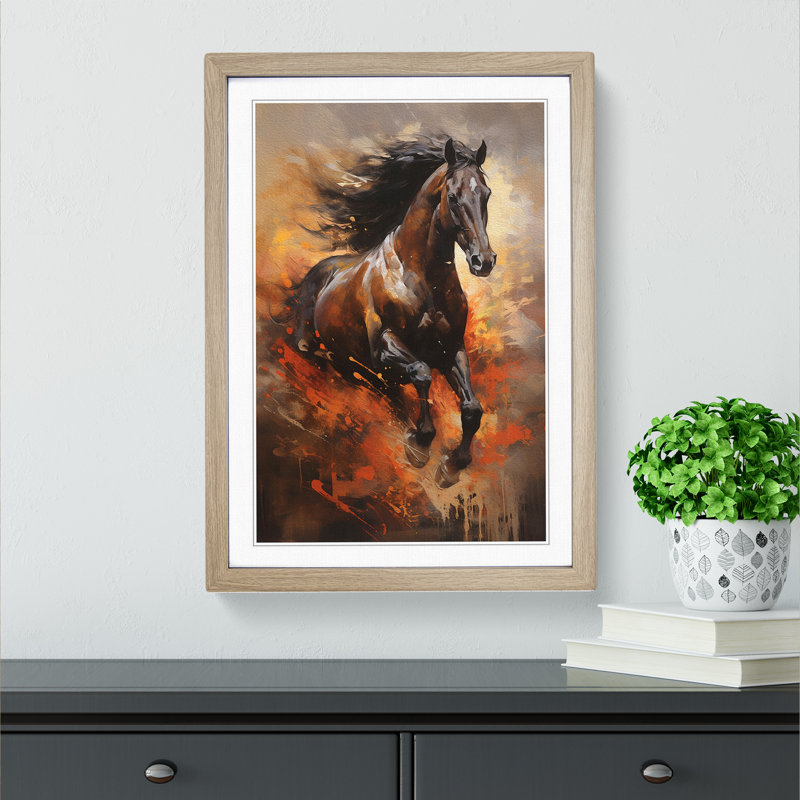 Horse Action Painting - 32864 Piece Single Picture Frame Print on Wood