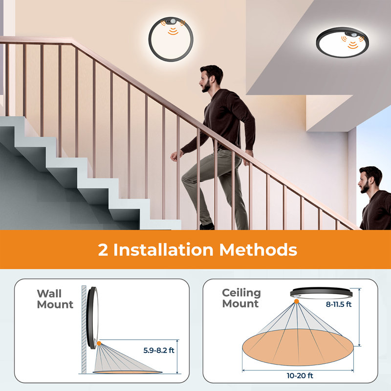 LED Motion Sensor Ceiling Light Flush Mount 3CCT Selectable