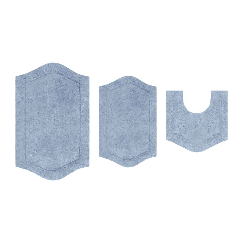 Morissette 100% Cotton Bath Rug, Non-Slip, Quicky Dry, Machine Washable, Absorbent - 3 Piece Set, Bleu