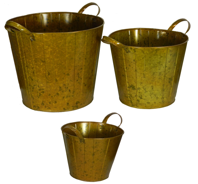 Ensemble de pot de fleurs rond en métal 3 pièces Lewellyn