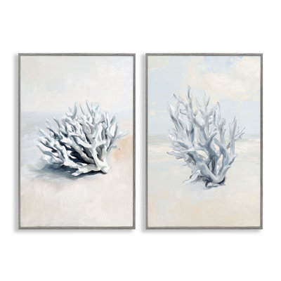 Faded White Coral Branches 2pc Framed Giclee Set, design by Ramona Murdock