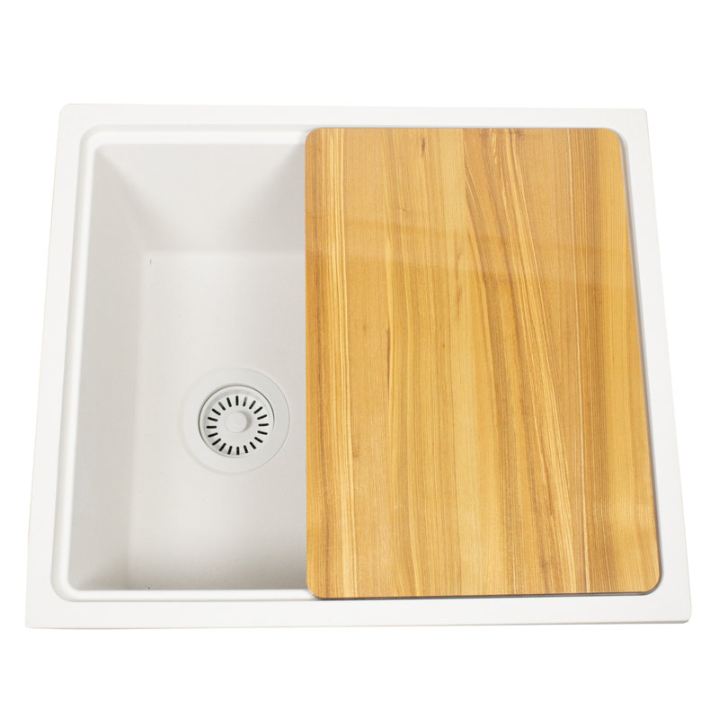Nantucket Sinks 22 Inch  Dualmount Granite Composite Prep-Station with Side Set Drain, Matte White