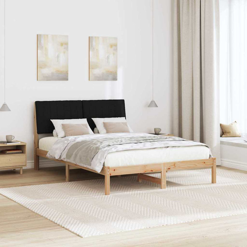 Solid Wood Bed Frame, European Double (135 x 190 cm), Brown/Black