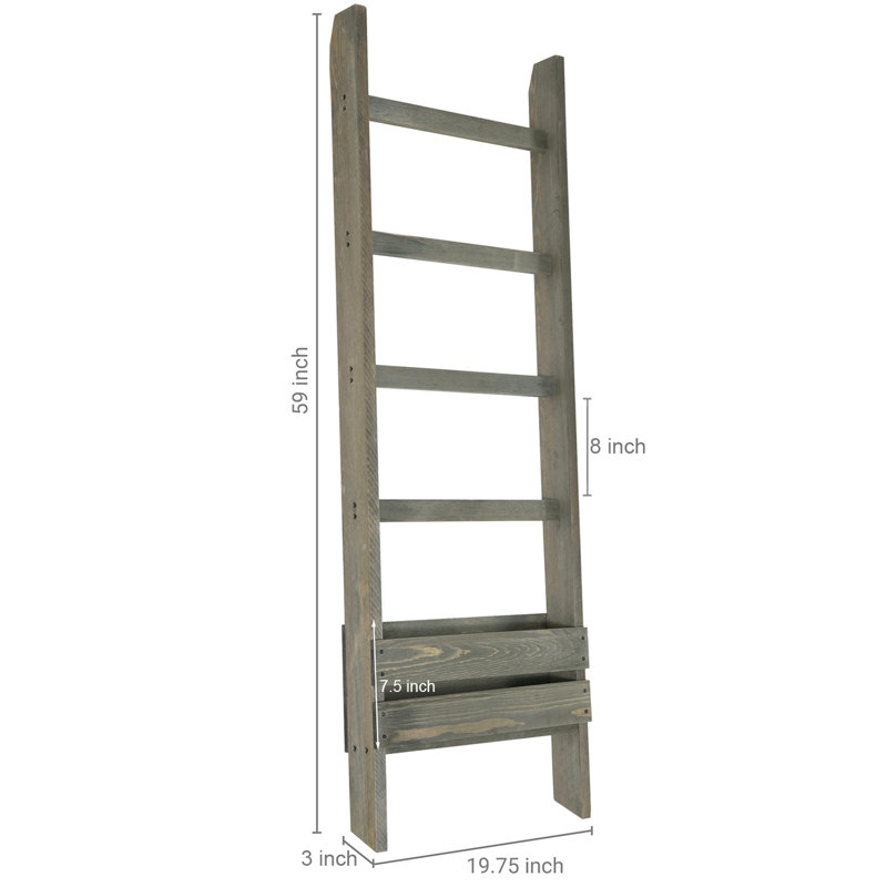 Solid Wood Blanket Ladder with Magazine Holder