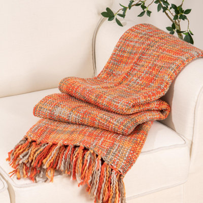 Rust Orange Throw Blanket For Couch, Bed, Boho Colorful Throw With Tassels, Halloween Decor, Fall Home Decor, 50"X60"