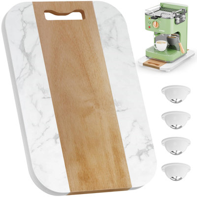 Acacia Wood & Marble Appliance Sliding Tray For Coffee Maker, With Wheels & Handles, Scratch-Free Under Cabinet Countertop Slider For Blender, Air Fryer, Toaster, White