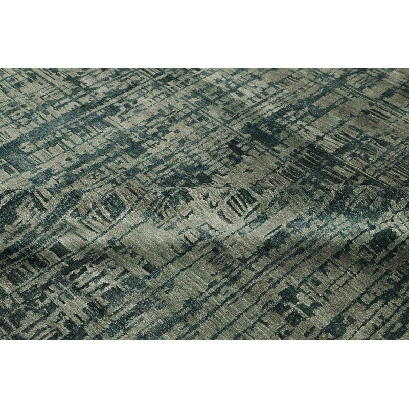 Abstract Area Rug in Green, Rectangle 9' x 12', Wool