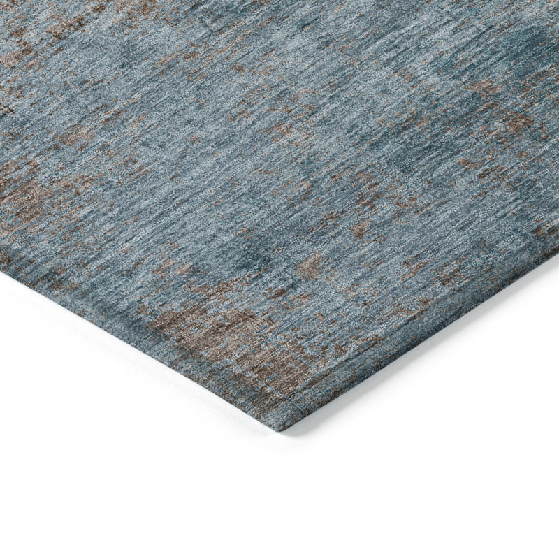Tapis d'extérieur lavable abstrait bleu sarcelle 5 pi x 8 pi bleu et brun