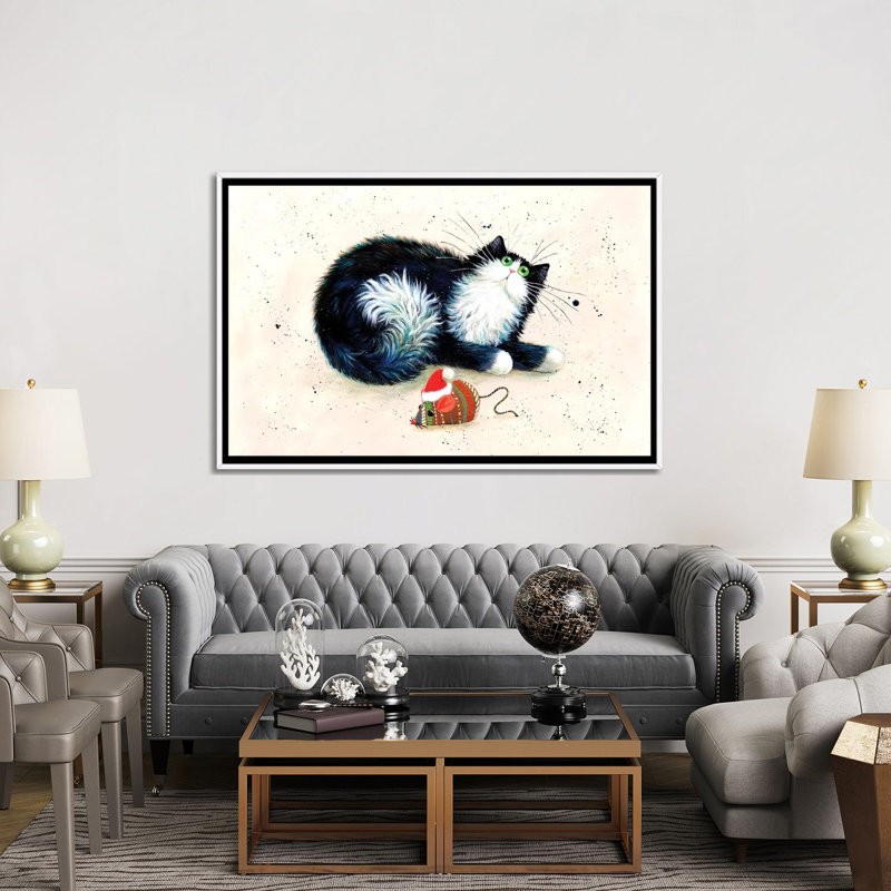 Reproduction d’art, "Merry Christmouse" par Kim Haskins, Pas de tapis, Toile blanche encadrée, H 40 po x l 60 po x 1,5 po