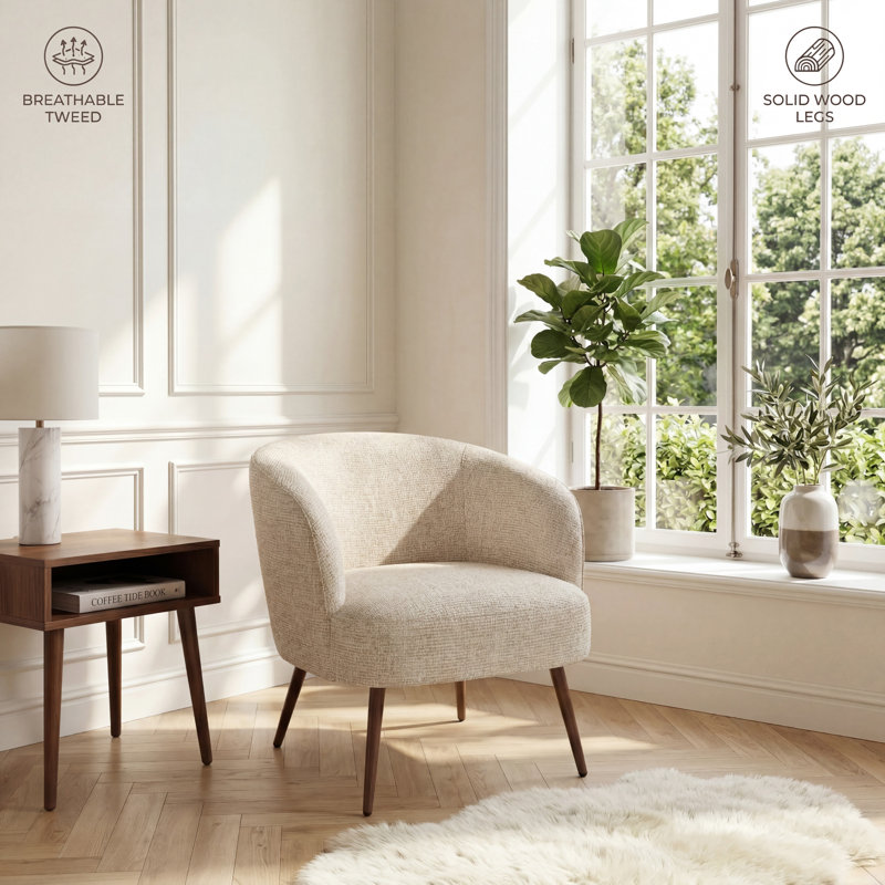 Mid-Century Modern Upholstered Tub Chair, Beige