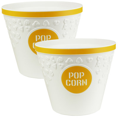Plain plastic popcorn bucket photographed against white for an online homewares retailer