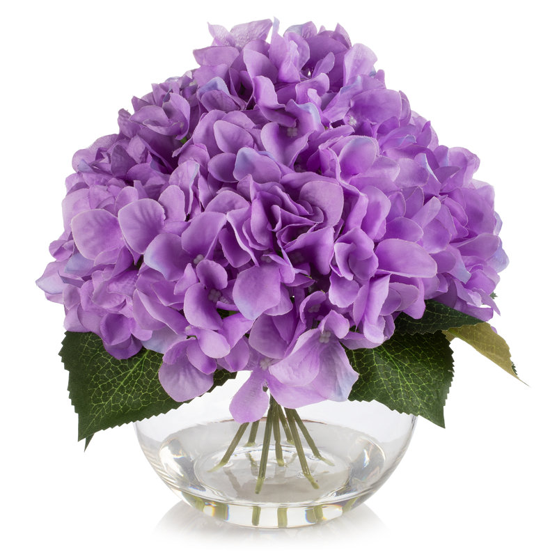 Faux Silk Hydrangea Arrangement in Vase, Purple