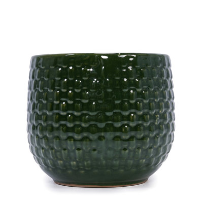 3 Dark Ceramic Planters For Patio, Windowsill Or Indoor Use - , Frost-, Heat-, Built-In Drainage, 9.44" L X W 8.33" H, 12.16 Lbs Pot Trio Garden Spaces All-Weather , Material, Glossy Finish, Drainage