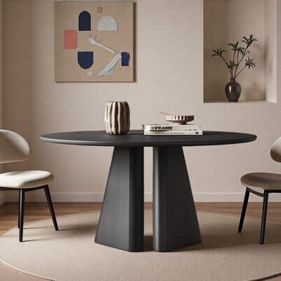 Vintage Italian Dark Solid Wood Round Dining Table
