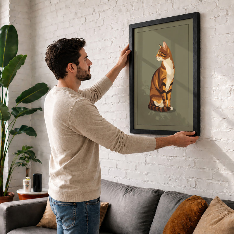 Tabby in Repose Modern - Framed Print, Oak, A4 - 29.7 x 21.0 cm