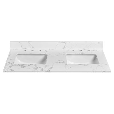48" W Quartz Stone Vanity Top With Rectangular Undermount Sink And 4" Backsplash