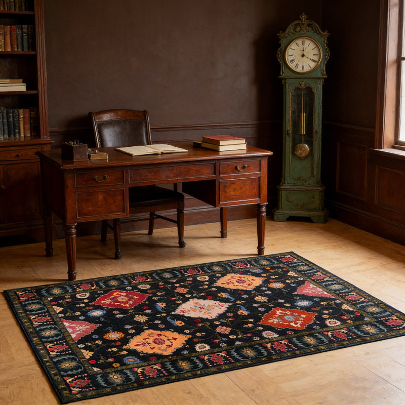 4x6 ft Area Rug for Living Room, Washable Boho Rug, Non-Slip Vintage Rug Stain Resistant Indoor Large Carpet for Bedroom, Classroom, Dorm, Dining Room