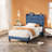 Modern Style Fabric Upholstered Bed XL Twin Size, Platform Bookshelf Bed With Power Outlets-739078931