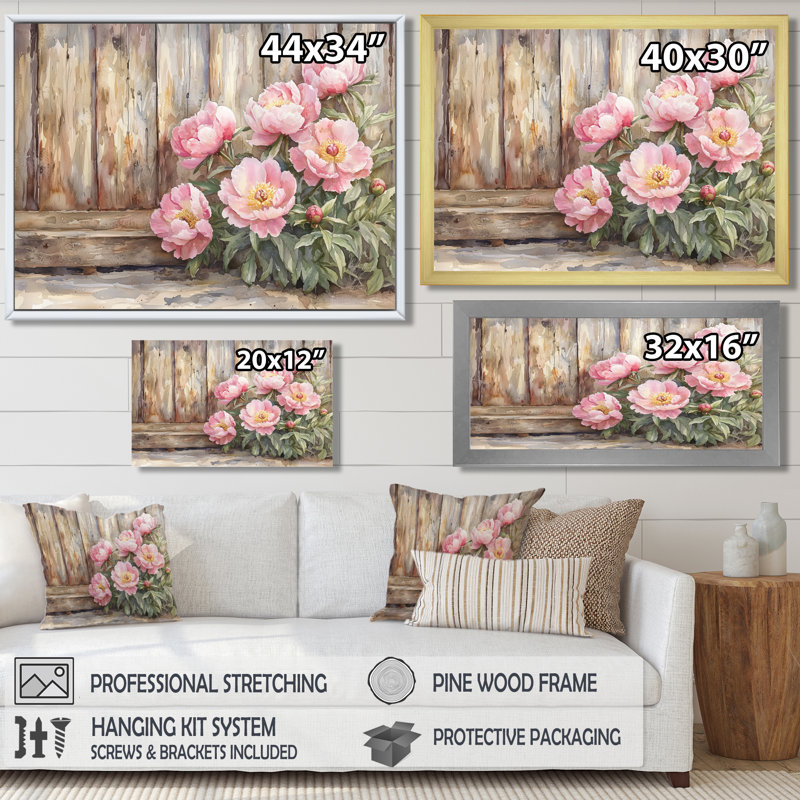 Dononie ferme pivoines par le poulailler I - pivoines, art mural, Reproduction encadrée d'une seule photo sans pass, Blanc