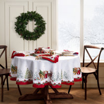 Chemin de table de Noël en satin lurex rouge bordé de tartan écossais