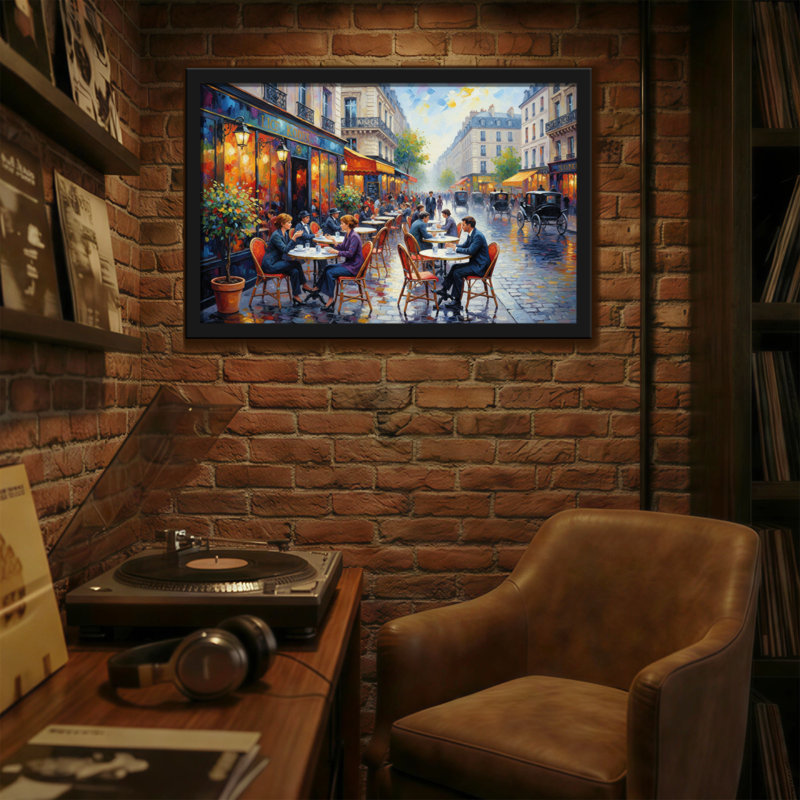 Paysage et nature, scène de café parisien, scène de rue, H 24 po x l 36 po