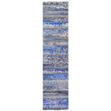 Hand Knotted Abstract Area Rug in Blue/Black/Gray