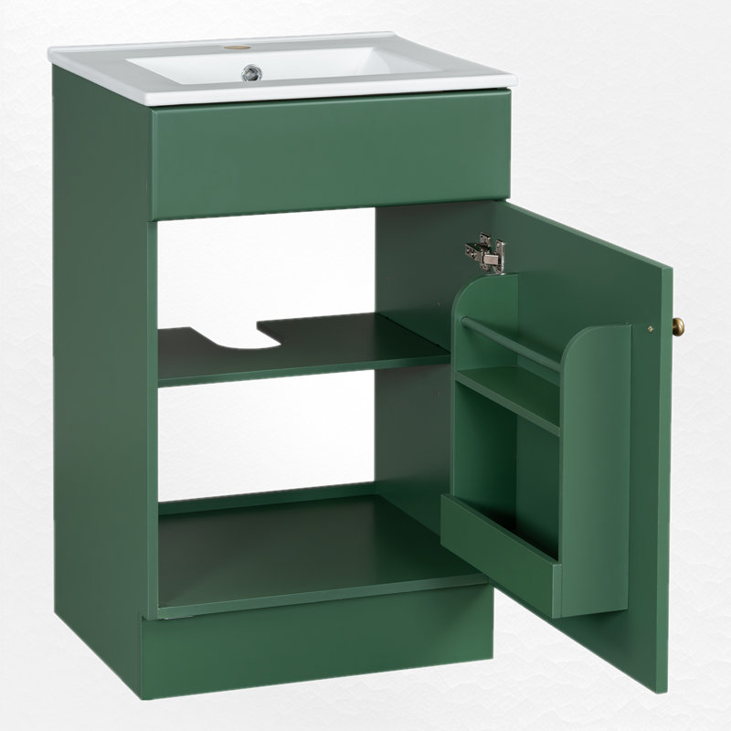 20" Single Bathroom Vanity Set With Ceramic Top, Green/Gold